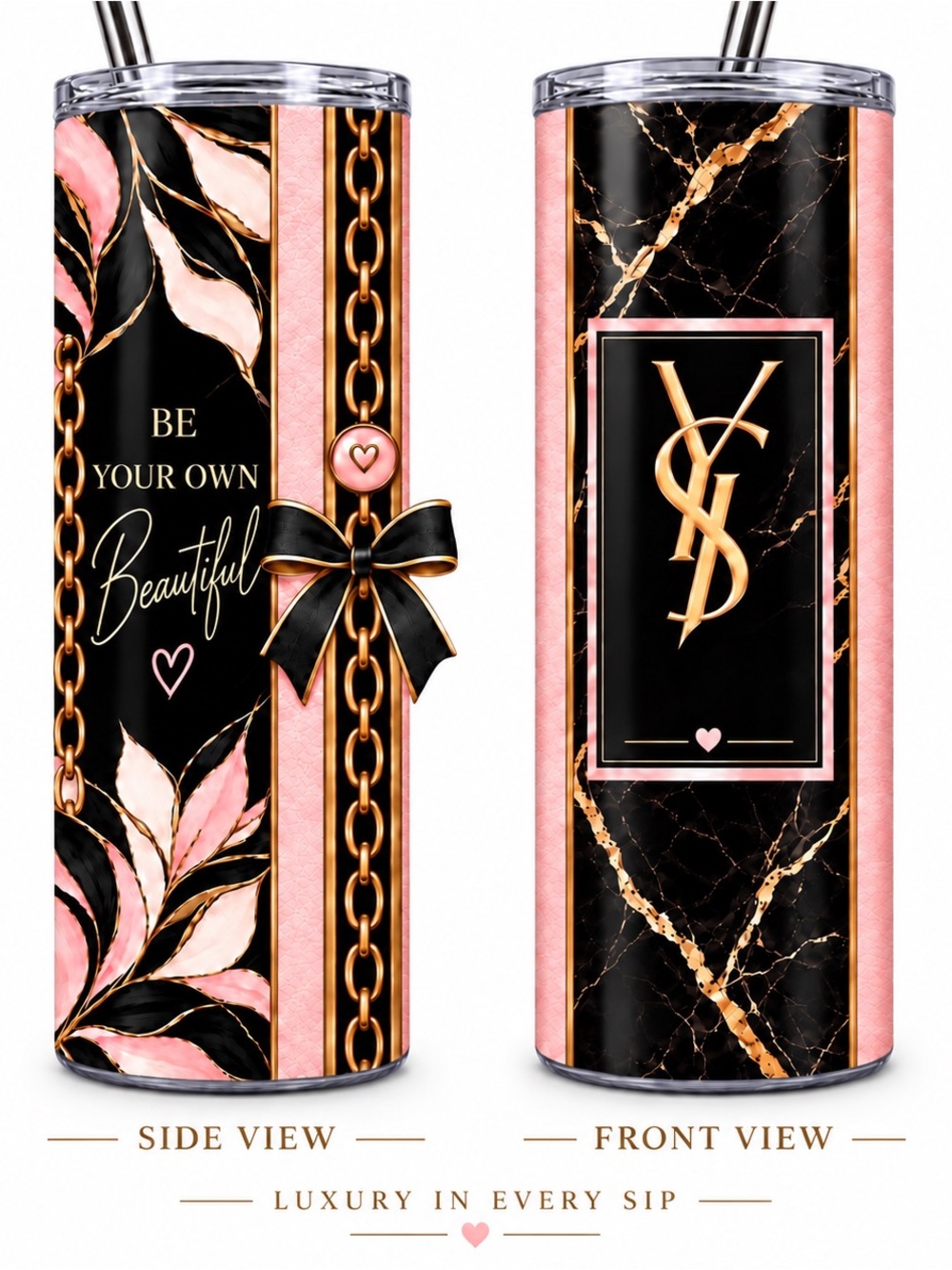 Pink & Black Marble Travel Tumbler